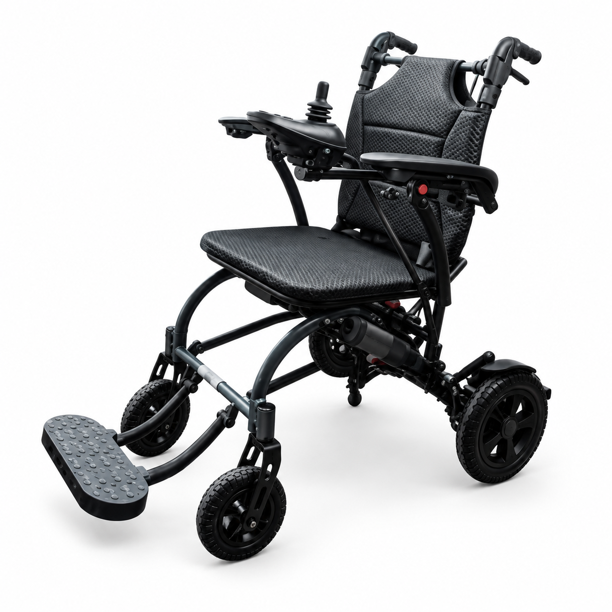 EVIN aluminium electric wheelchair with breathable seat, flip-up armrests and joystick controller