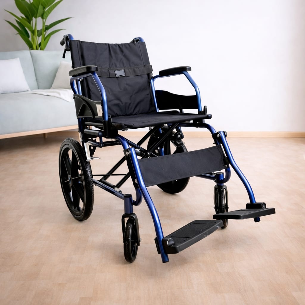 EVIN aluminium pushchair in a living room, front view