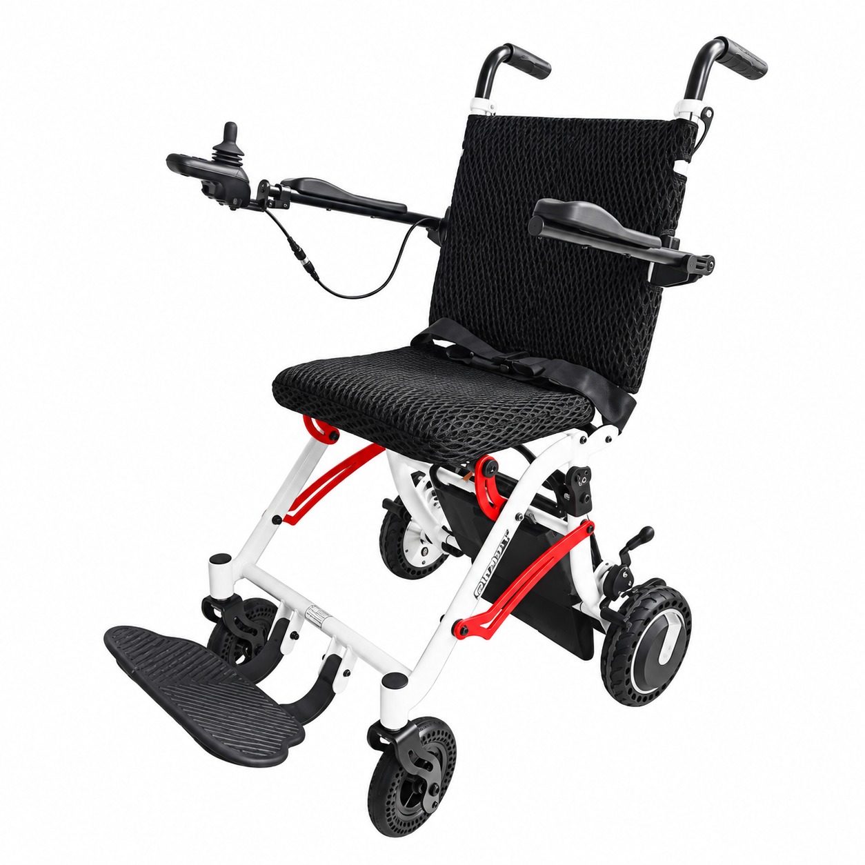 Felco DX-2 FMEW002 Smart brushless electric wheelchair with white aluminium frame, joystick controller and honeycomb tyres