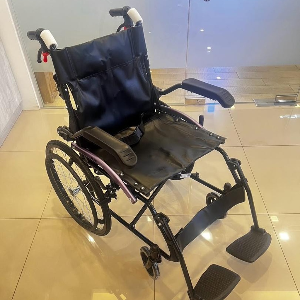 Felco Supreme FMW041 steel wheelchair with  purple side frame, front view