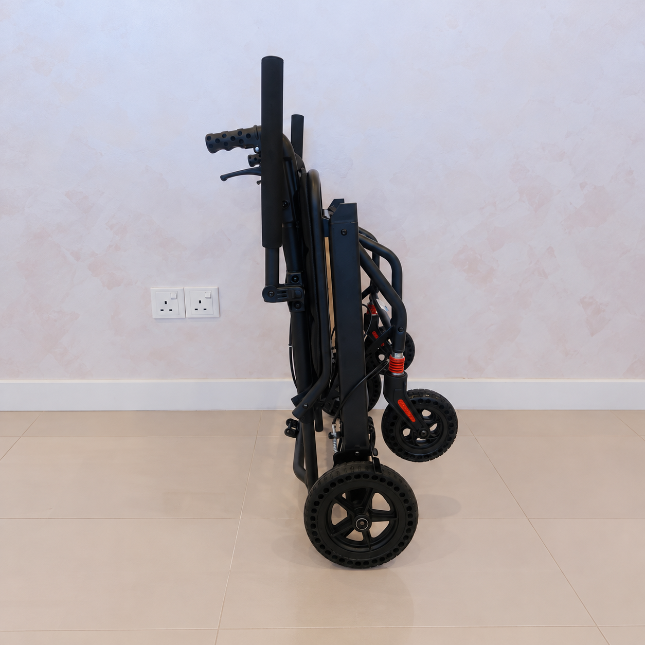 Felco FMW6000 X-Travel Chair folded, standing upright, side view