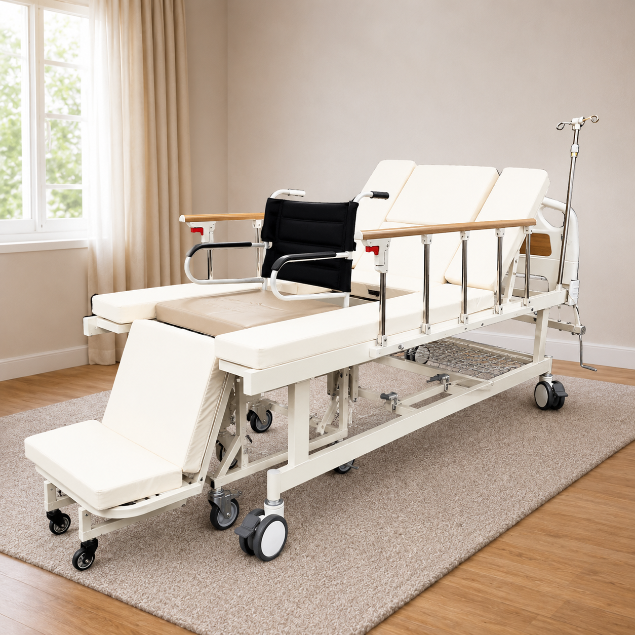 Hospital Bed - 5 Functions Manual with Wheelchair