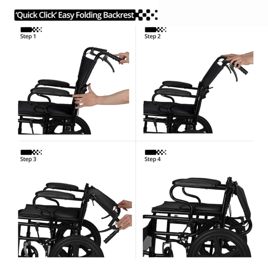 How to fold the backrest of the MediHub  WBLY011 travel wheelchair in 4 steps